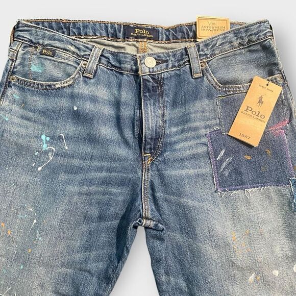 Polo Ralph Lauren Astor Slim Boyfriend Paint Splash Girls Blue Jeans size 16 New - Picture 6 of 12